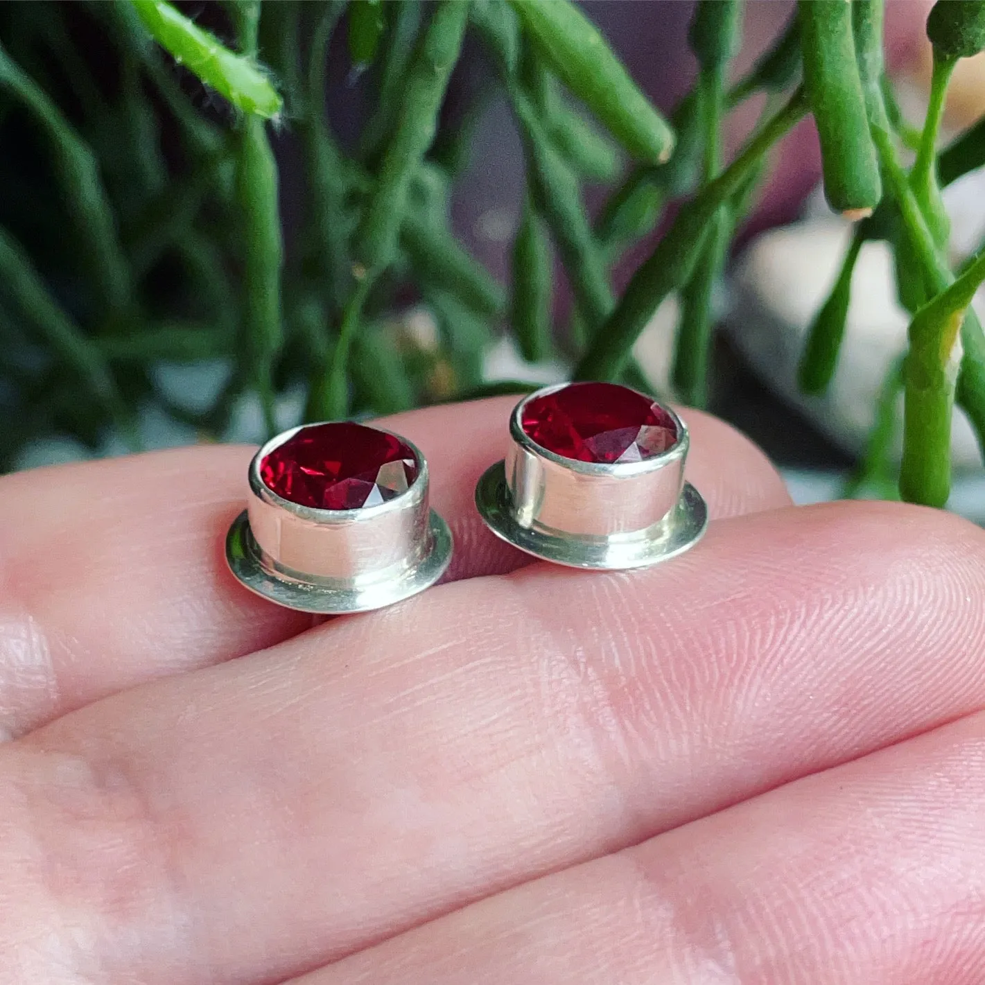 Almandine Garnet and Sterling Silver Post Earrings