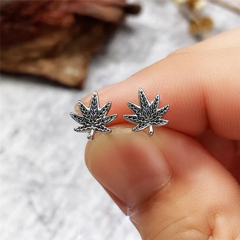 Ancient Jewelry Weed Leaves Drop Earrings for Women in Silver Color