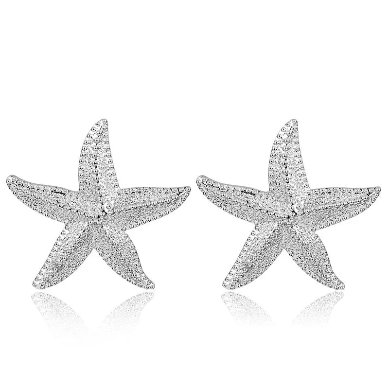 Animal Jewelry Cartoon Starfish Stud Earrings For Women in Gold Color and Silver Color