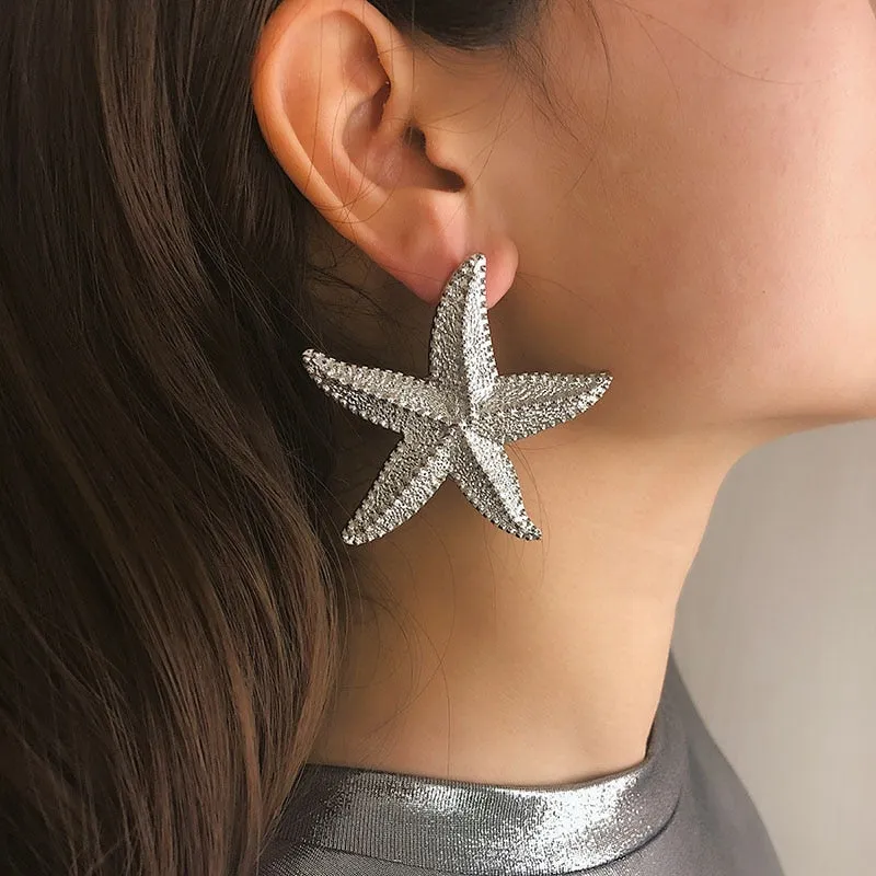 Animal Jewelry Cartoon Starfish Stud Earrings For Women in Gold Color and Silver Color