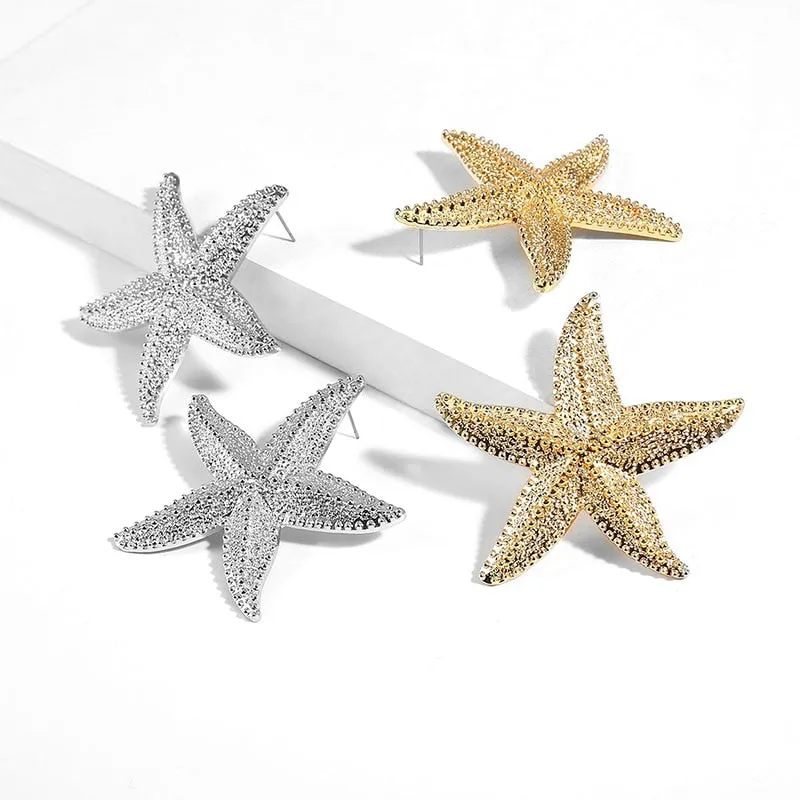 Animal Jewelry Cartoon Starfish Stud Earrings For Women in Gold Color and Silver Color