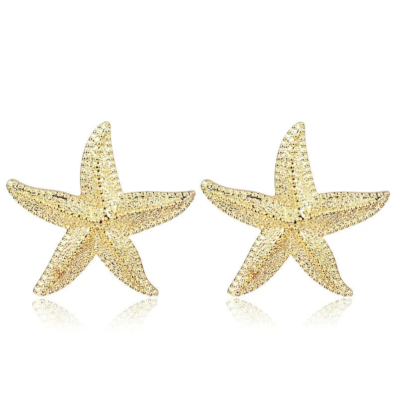 Animal Jewelry Cartoon Starfish Stud Earrings For Women in Gold Color and Silver Color