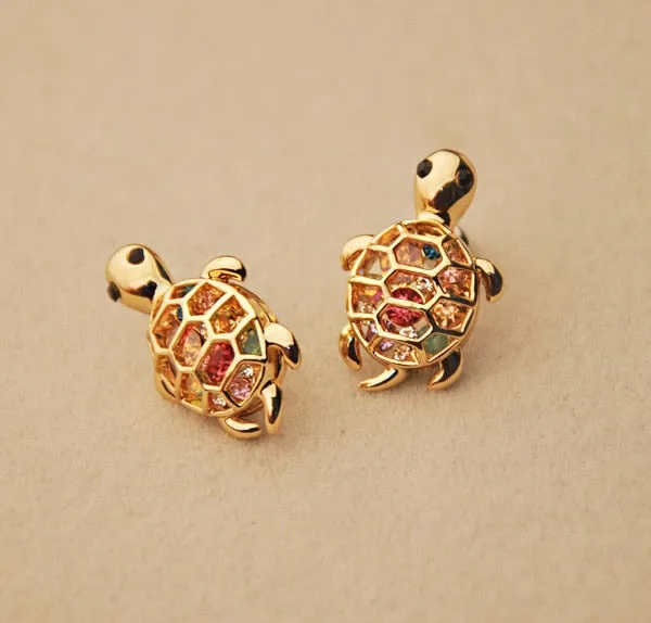 Animal Jewelry Tortoise Stud Earrings For Women in Gold Color