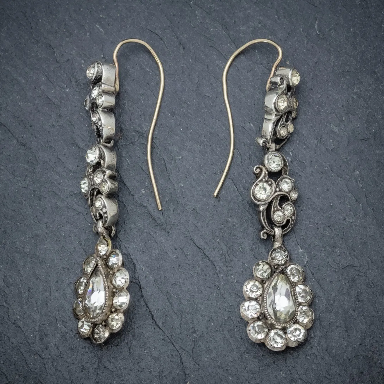 Antique Georgian Paste Stone Drop Earrings Silver Circa 1830