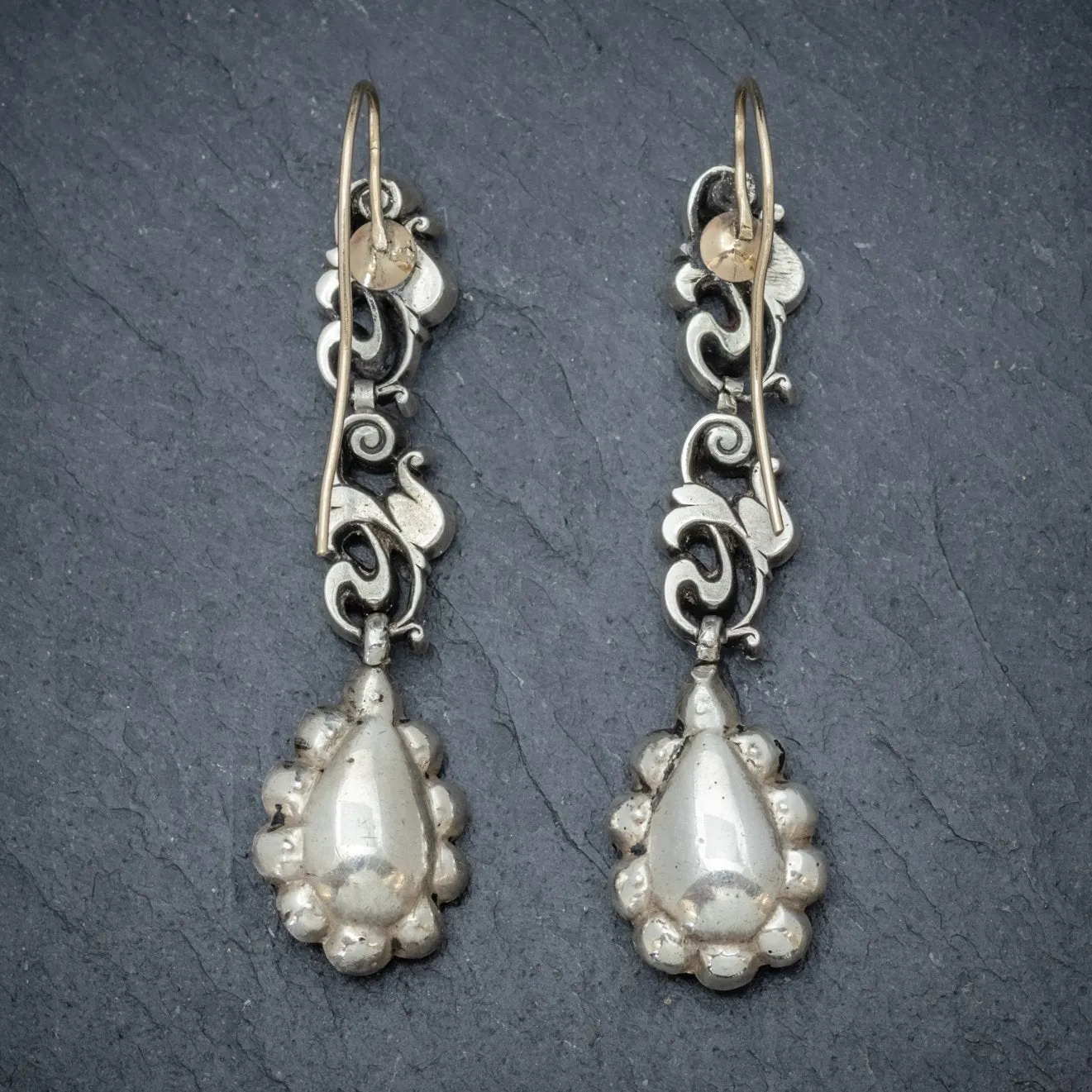 Antique Georgian Paste Stone Drop Earrings Silver Circa 1830