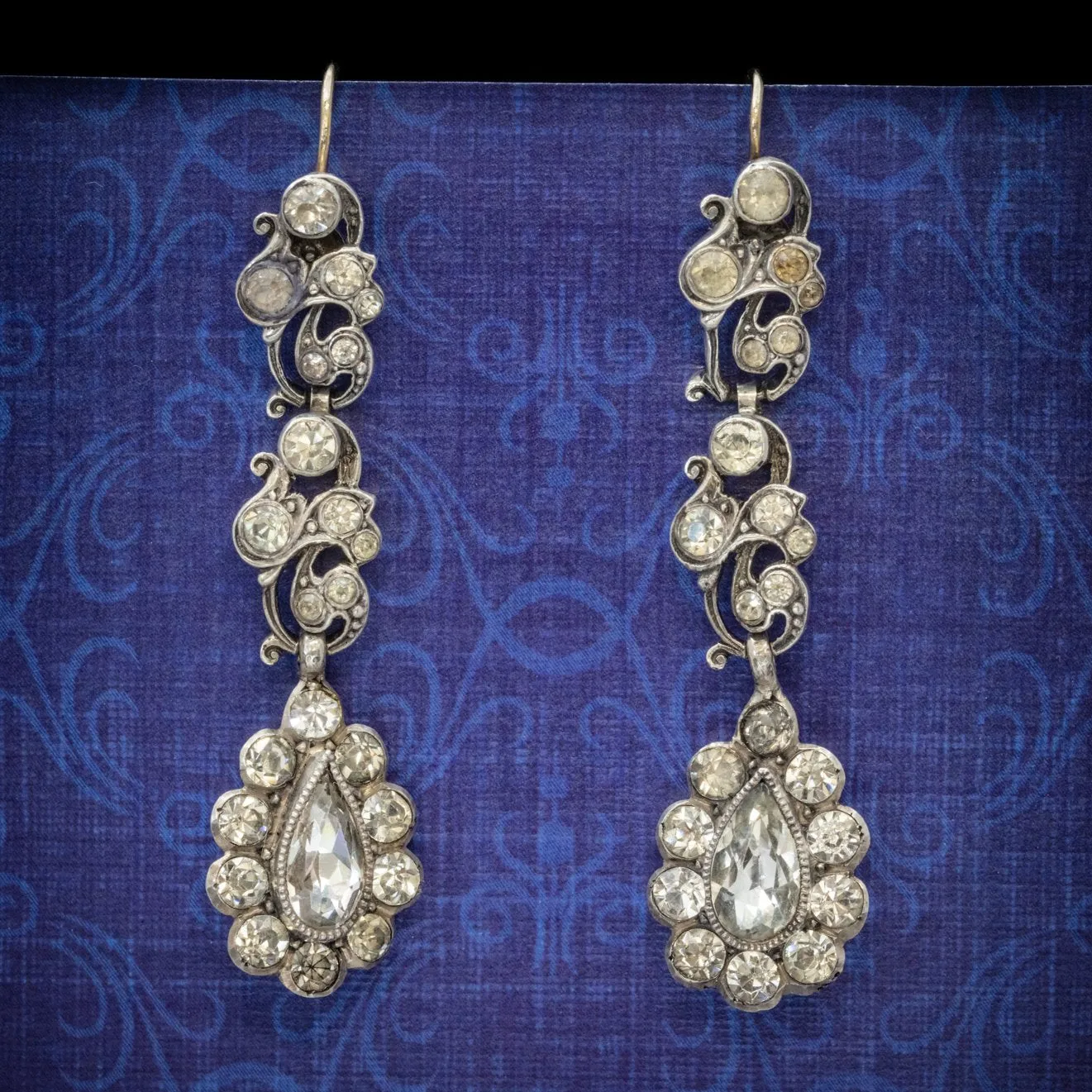 Antique Georgian Paste Stone Drop Earrings Silver Circa 1830