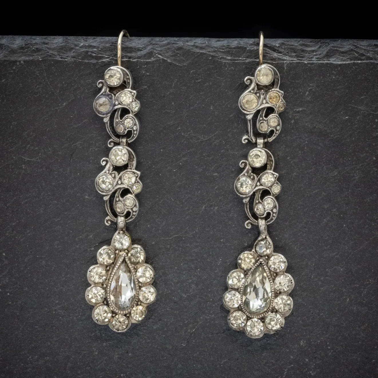 Antique Georgian Paste Stone Drop Earrings Silver Circa 1830