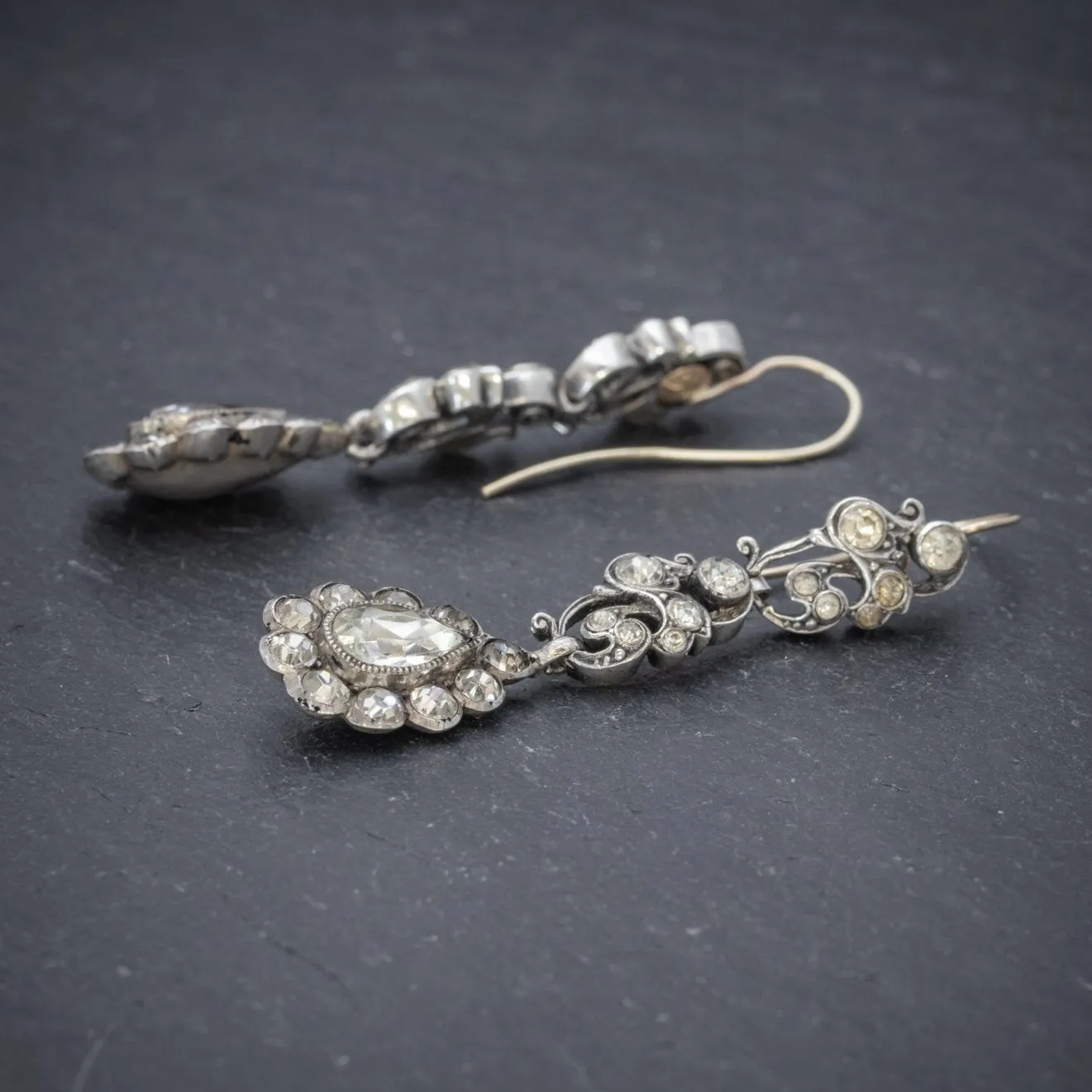 Antique Georgian Paste Stone Drop Earrings Silver Circa 1830