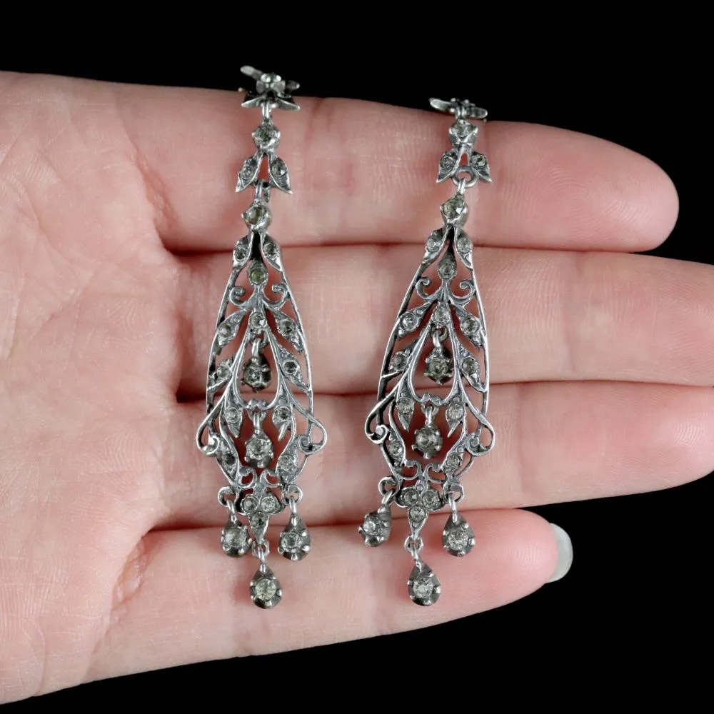 Antique Victorian Earrings Silver Chandelier Drop Earrings Circa 1900