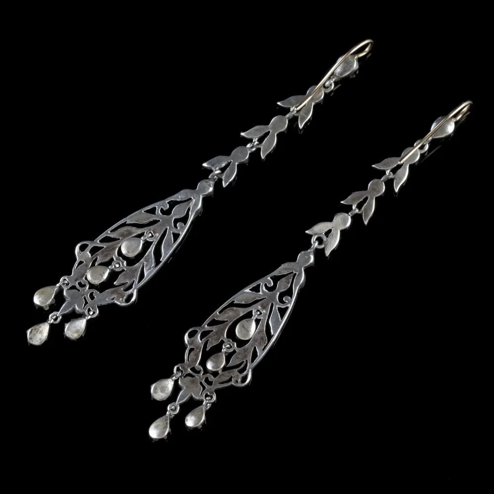 Antique Victorian Earrings Silver Chandelier Drop Earrings Circa 1900