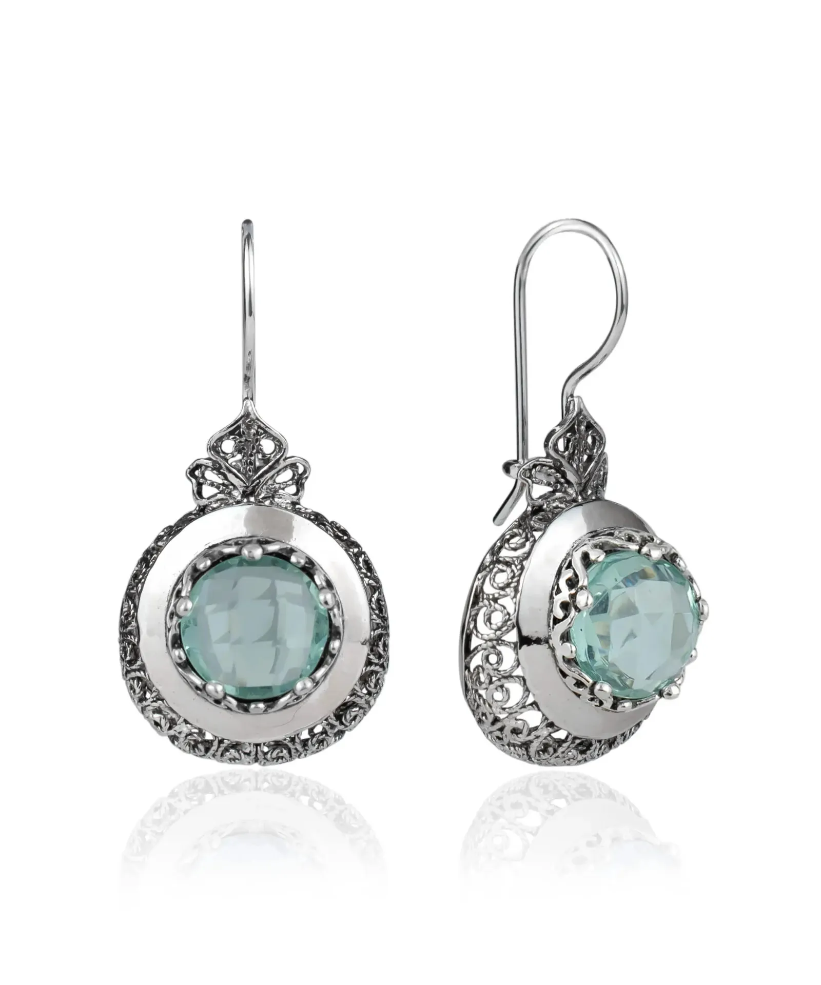 Aquamarine Drop Earrings in Sterling Silver - Filigree Art Elegance, Women's Gemstone Earrings  Vintage Inspired  Timeless Design