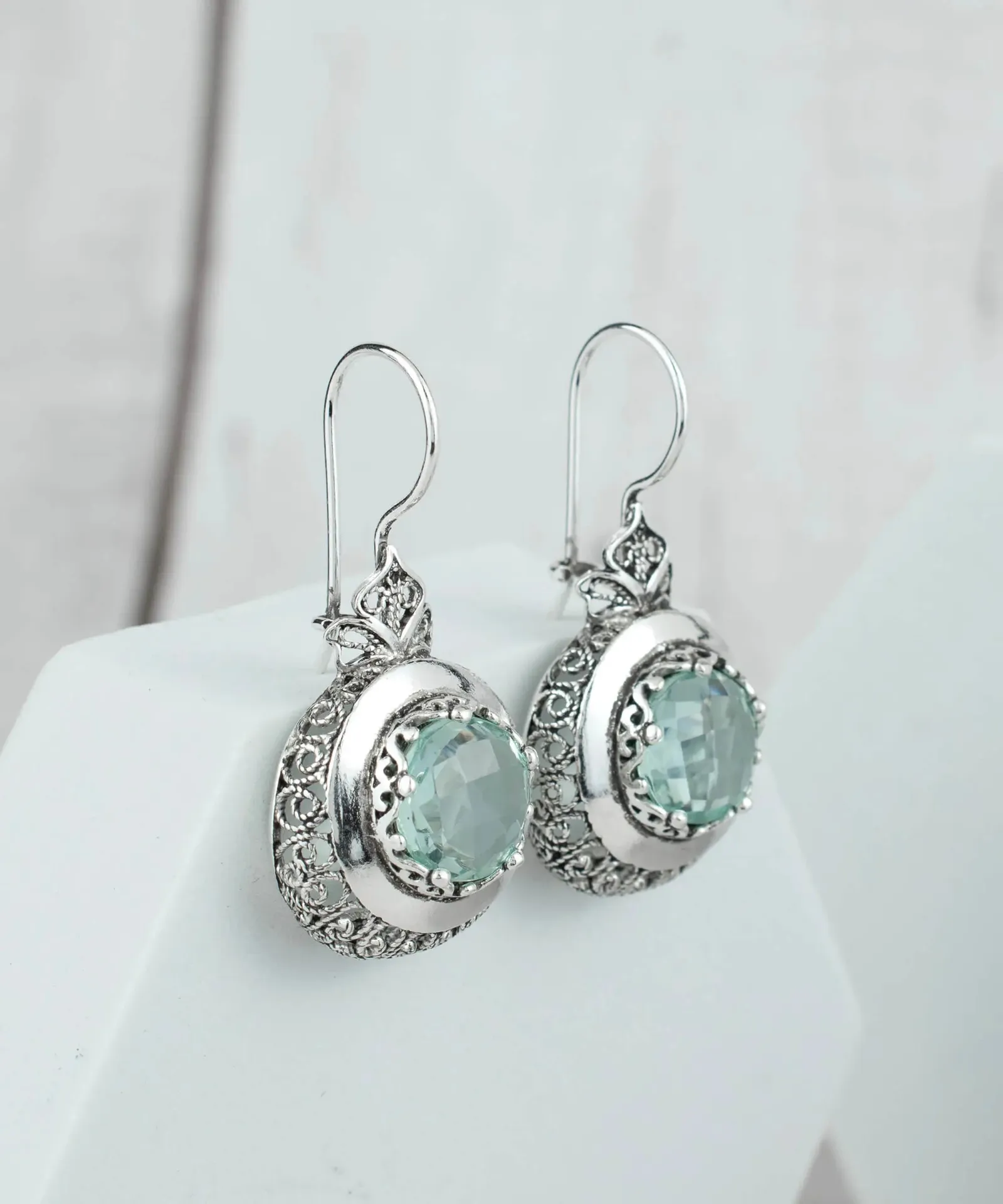 Aquamarine Drop Earrings in Sterling Silver - Filigree Art Elegance, Women's Gemstone Earrings  Vintage Inspired  Timeless Design