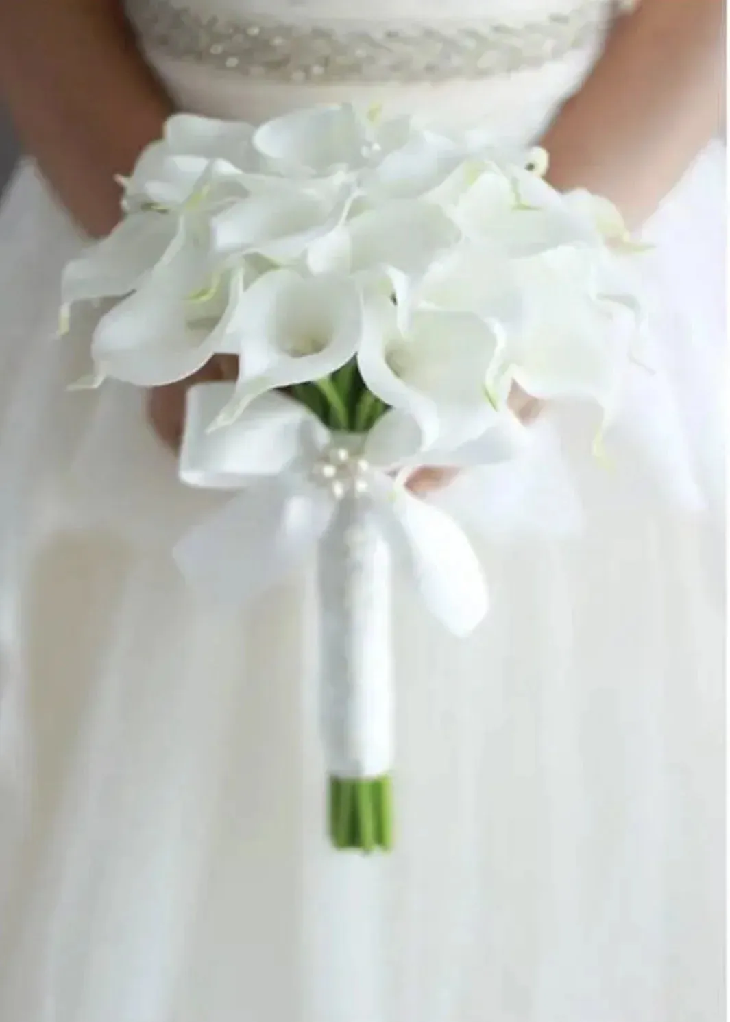 AYiCuthia Royal White Waterfall Bridal Bouquet Artificial Flowers with Pearls