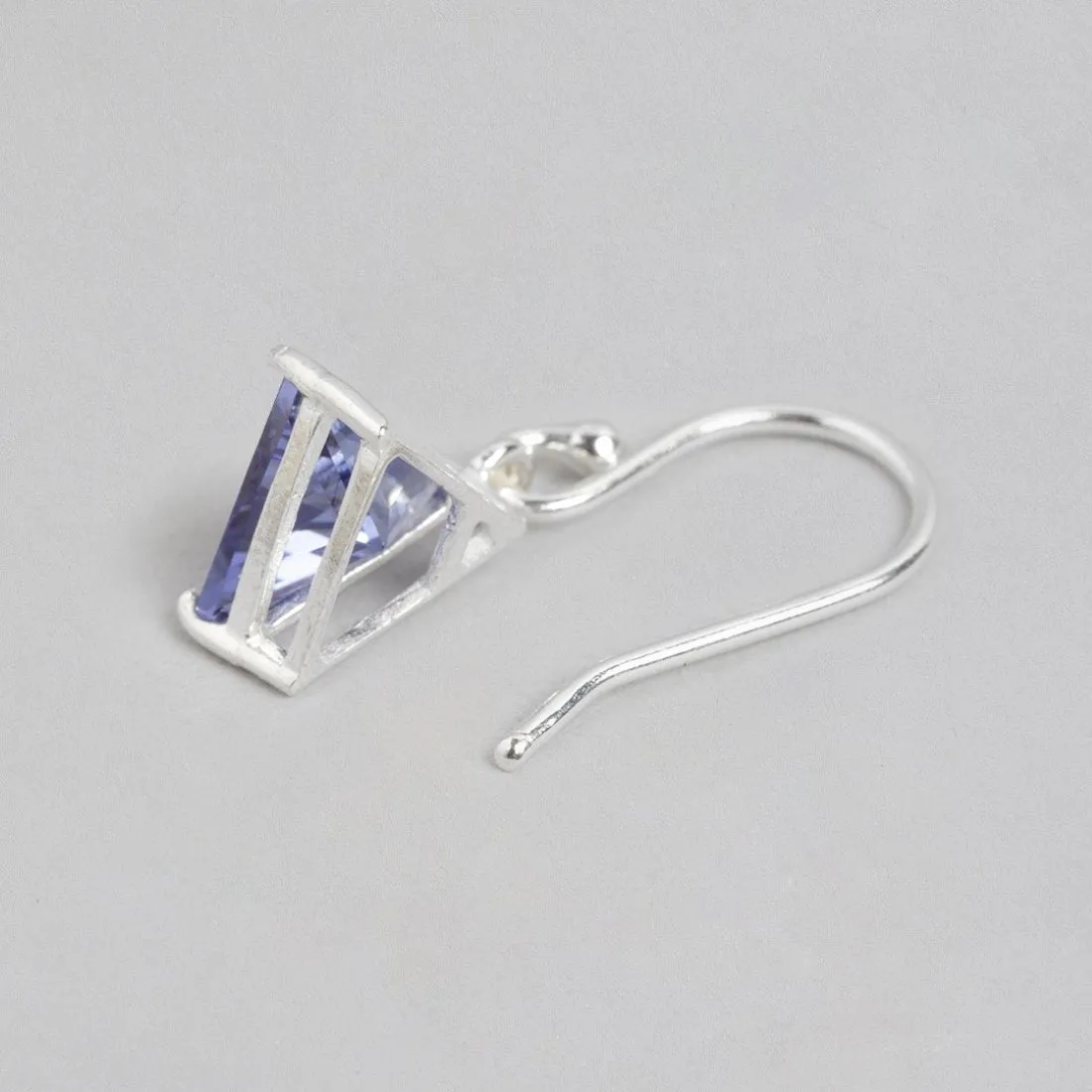 Azure Triangles Rhodium Plated Blue CZ 925 Sterling Silver Earrings