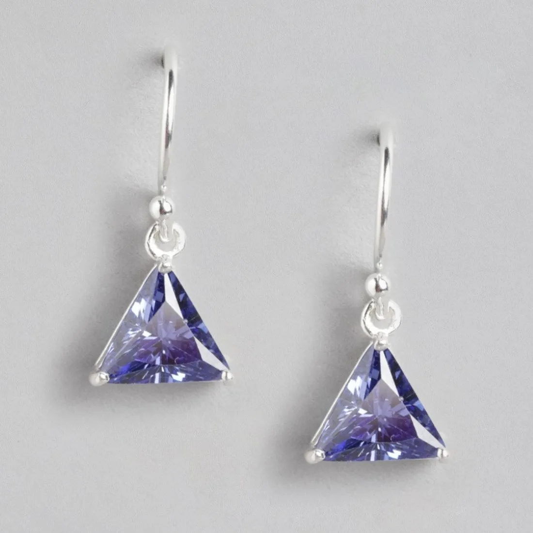 Azure Triangles Rhodium Plated Blue CZ 925 Sterling Silver Earrings