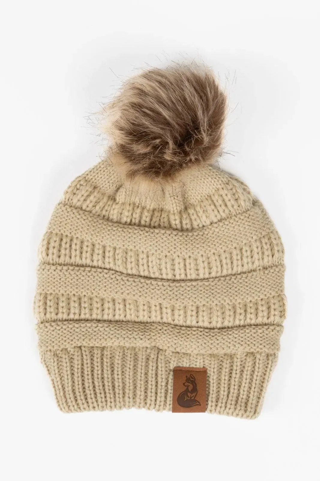 Beige Knit Hat with Pom and Vegan Leather Dog Collar Matching Set