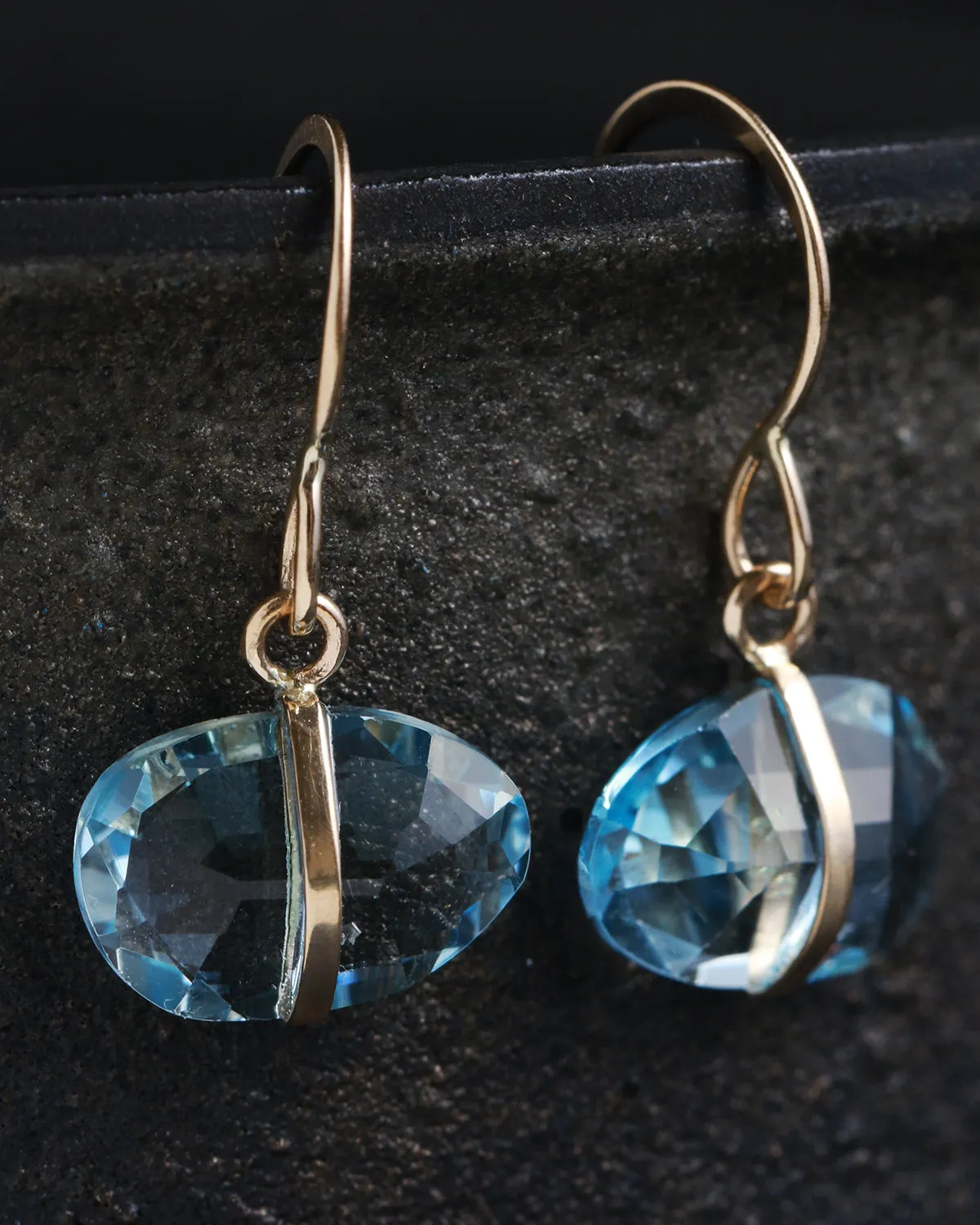 Bezel Wrapped Blue Topaz Drop Earrings