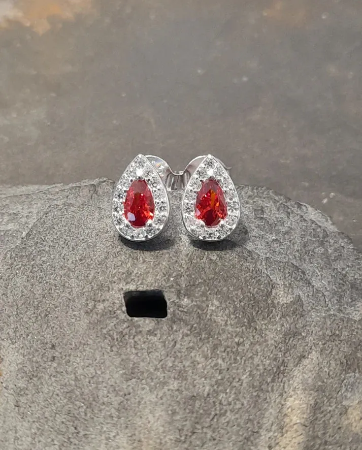 Blue Lily 9mm Red Crystal Teardrop Stud Earrings - SS649B