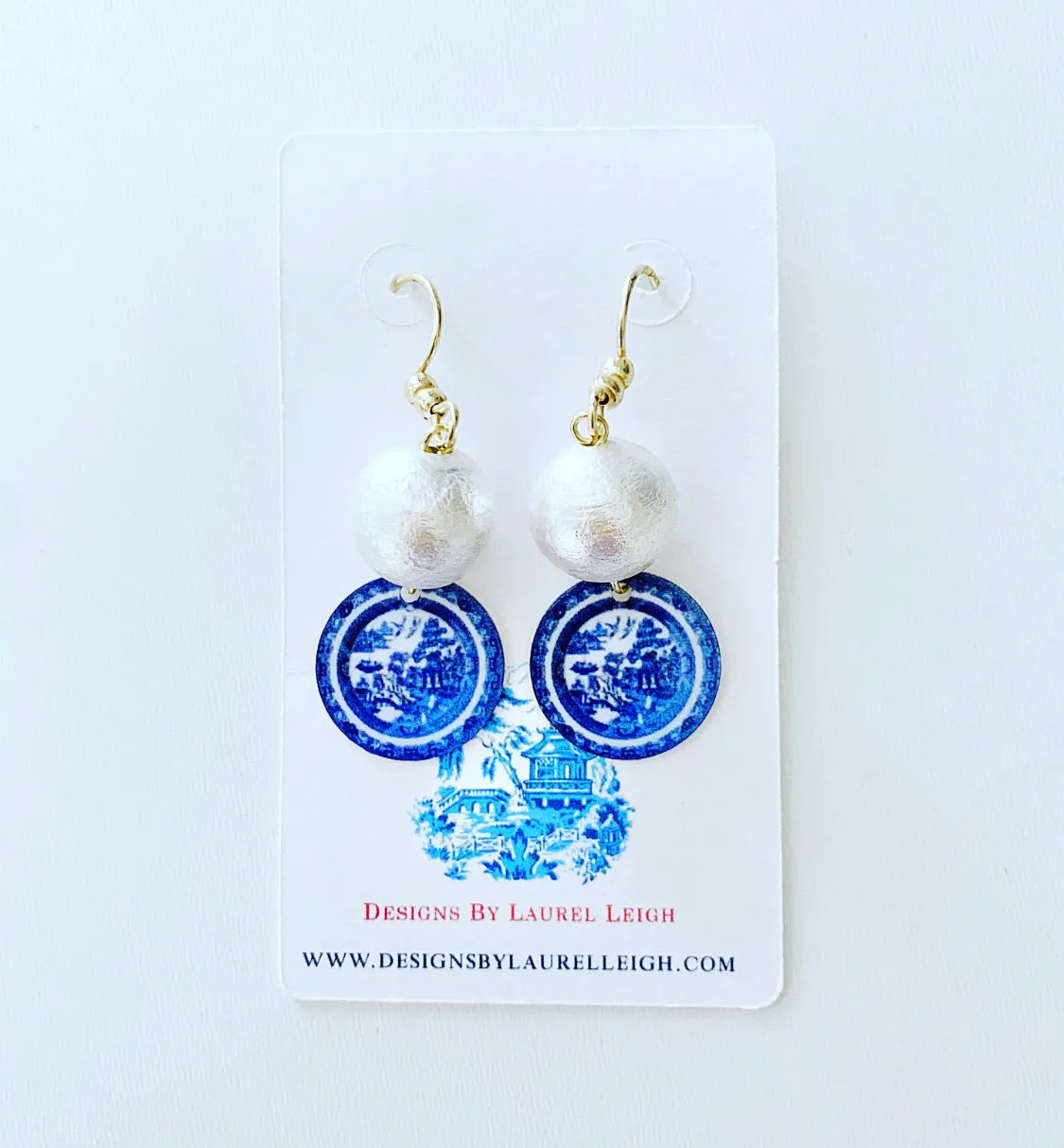 Blue Willow Pearl Drop Earrings