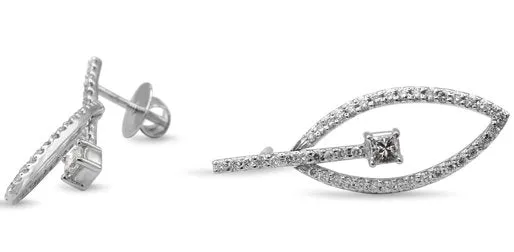 Brilliant & Princess Cut Diamond Drop Earrings - 18ct White Gold