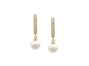 Carlotta - Elegant Pave Crystal Pearl Bridal Earrings