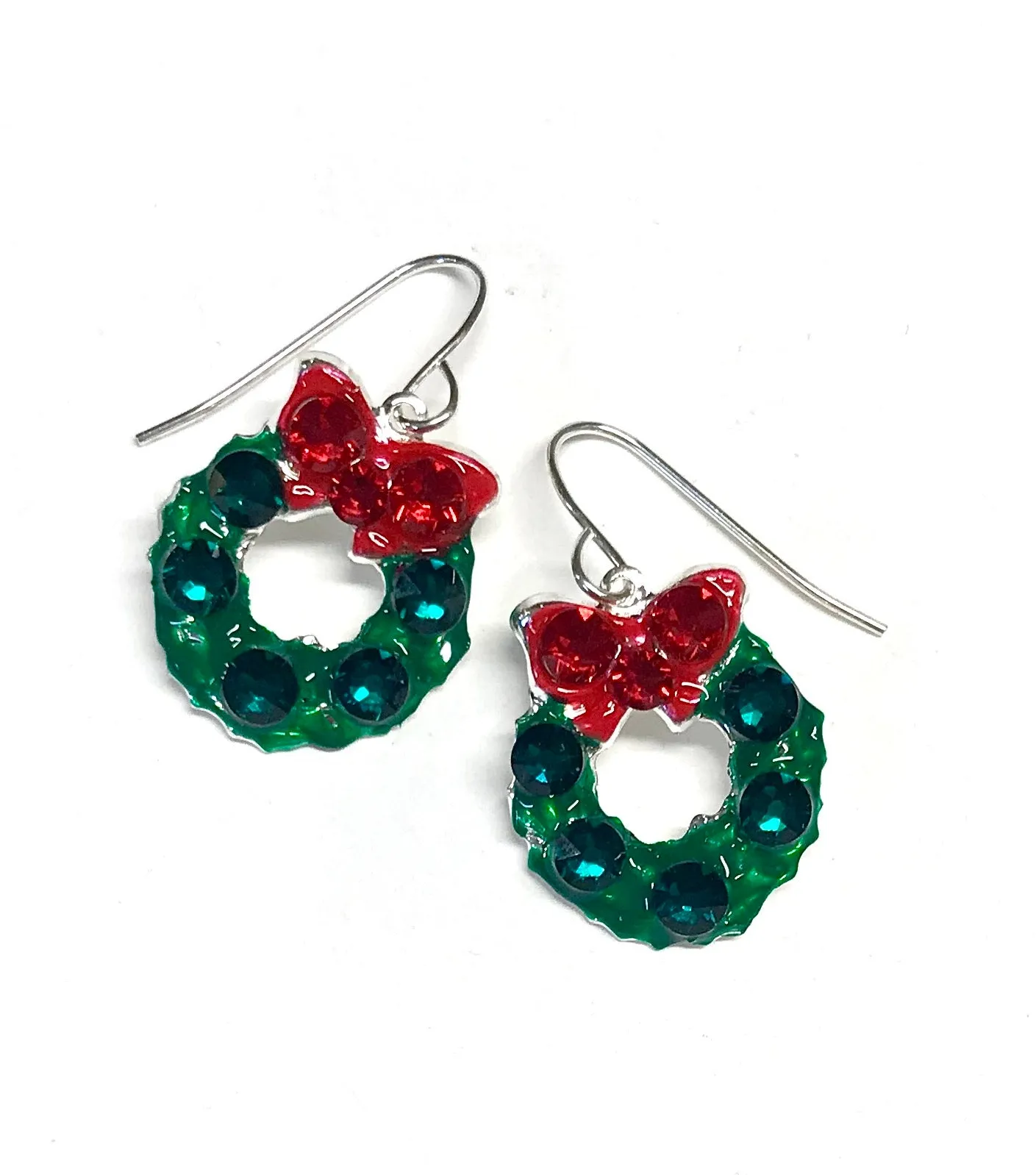 Christmas Wreath Earrings - Sterling Silver Ear Wires