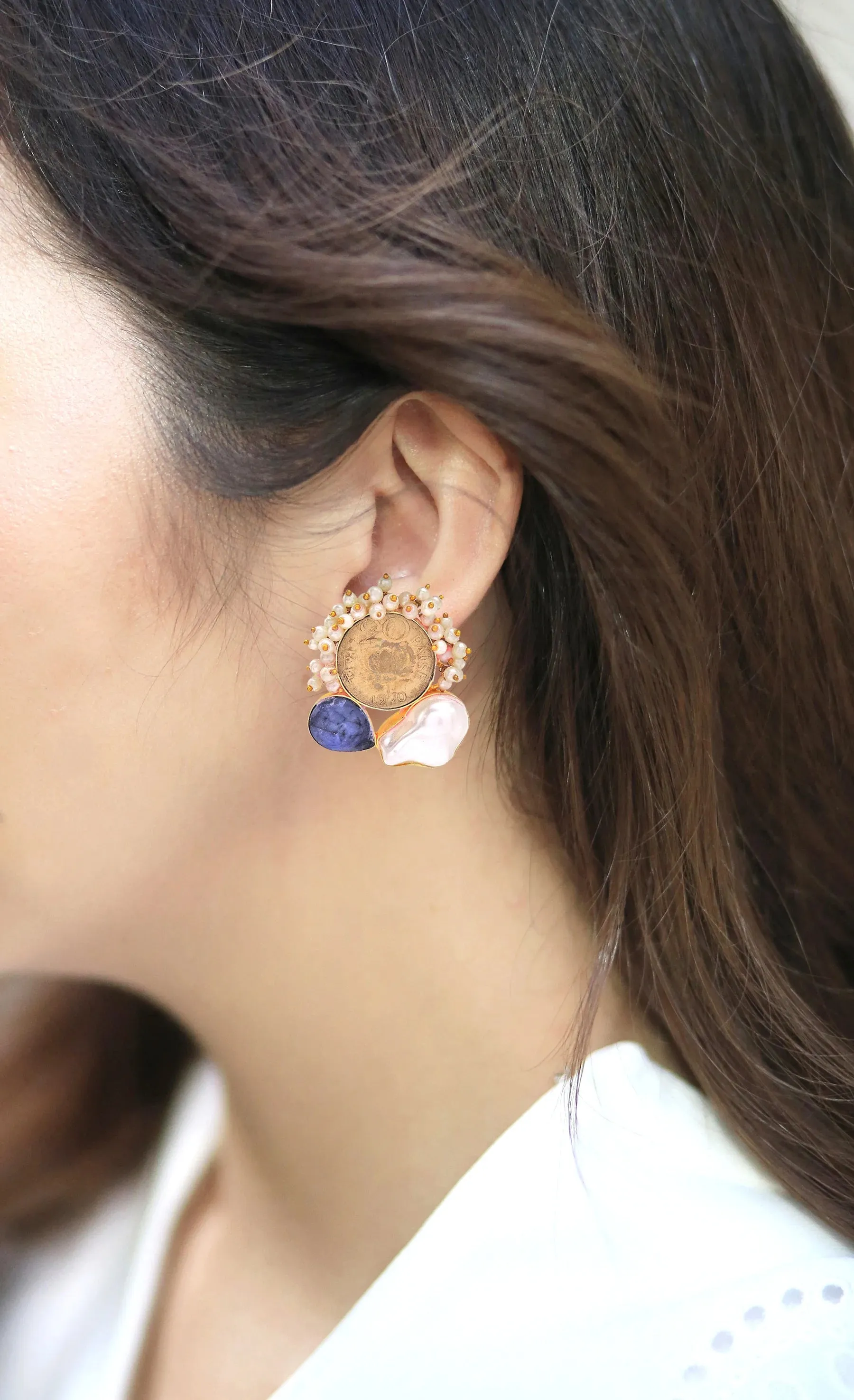 Coin & Blue Quartz Earrings