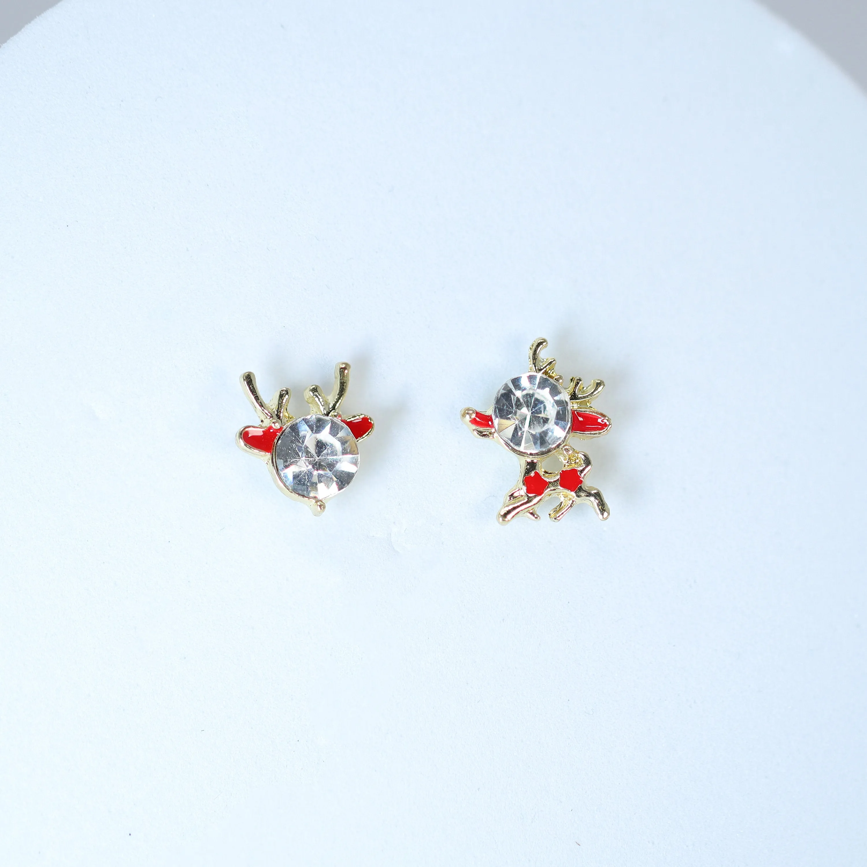 Crystal Gold And Red Reindeer Christmas earrings, Christmas Stud Earrings Statement Christmas earrings.