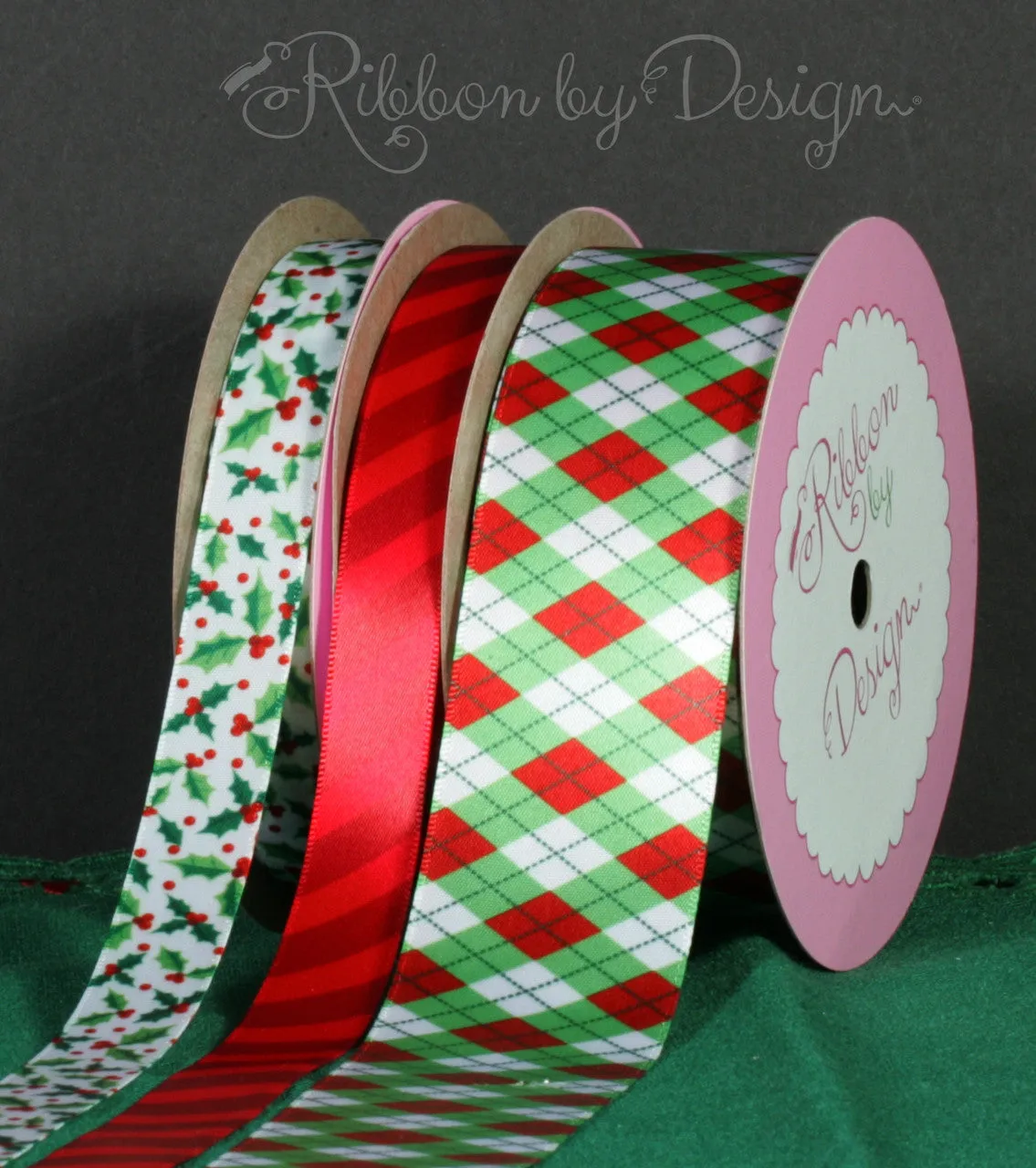 Dark Red Stripes Ribbon printed on 5/8" and 7/8" Hot Red Single Face Satin ribbon