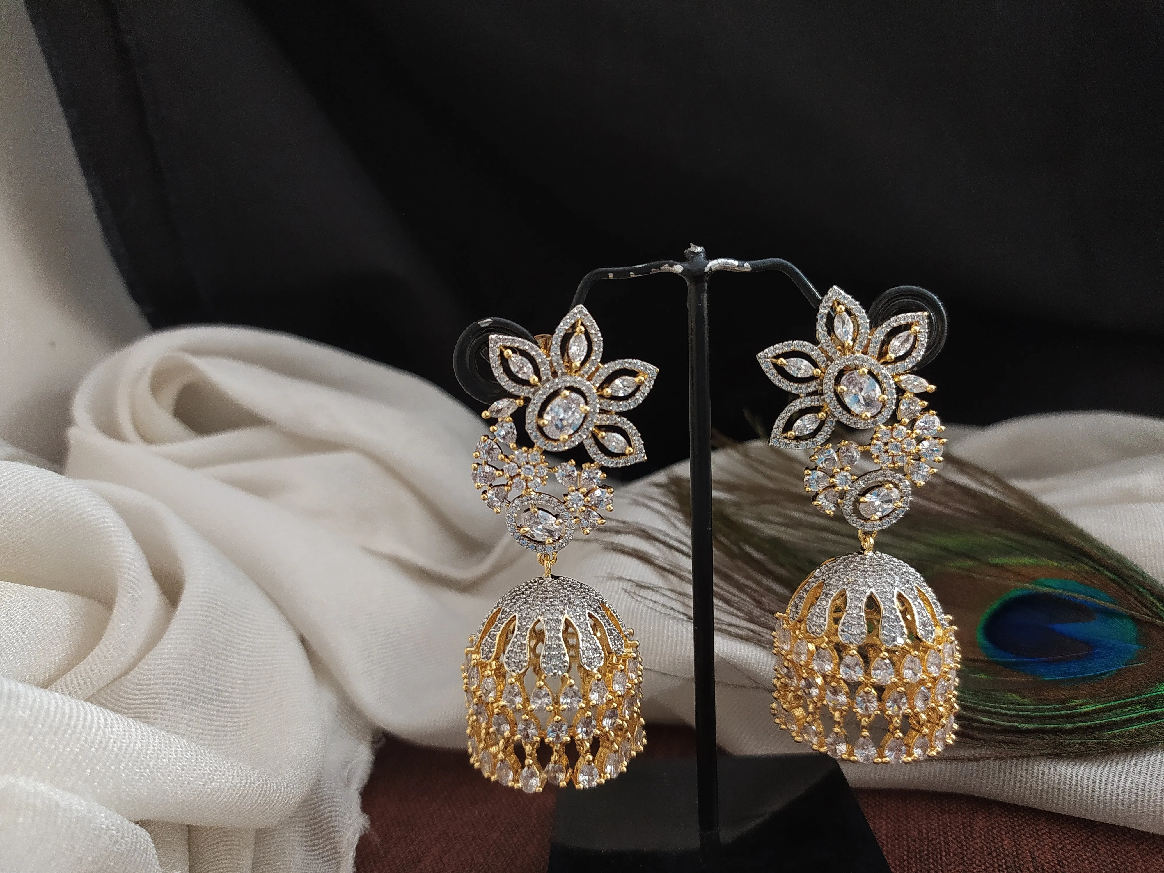 Dazzling Floral Zircon Jhumki With Multiple Plating