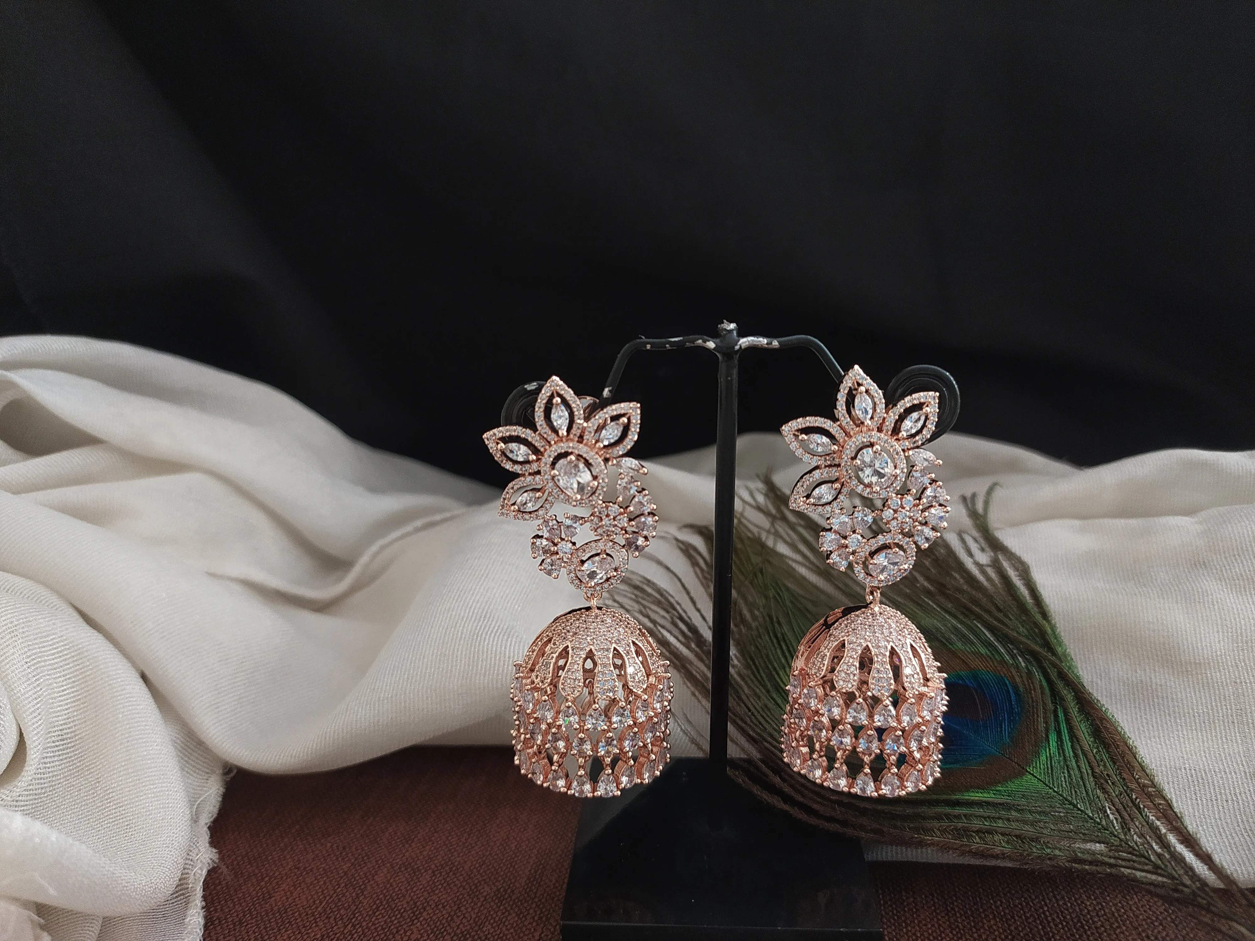 Dazzling Floral Zircon Jhumki With Multiple Plating