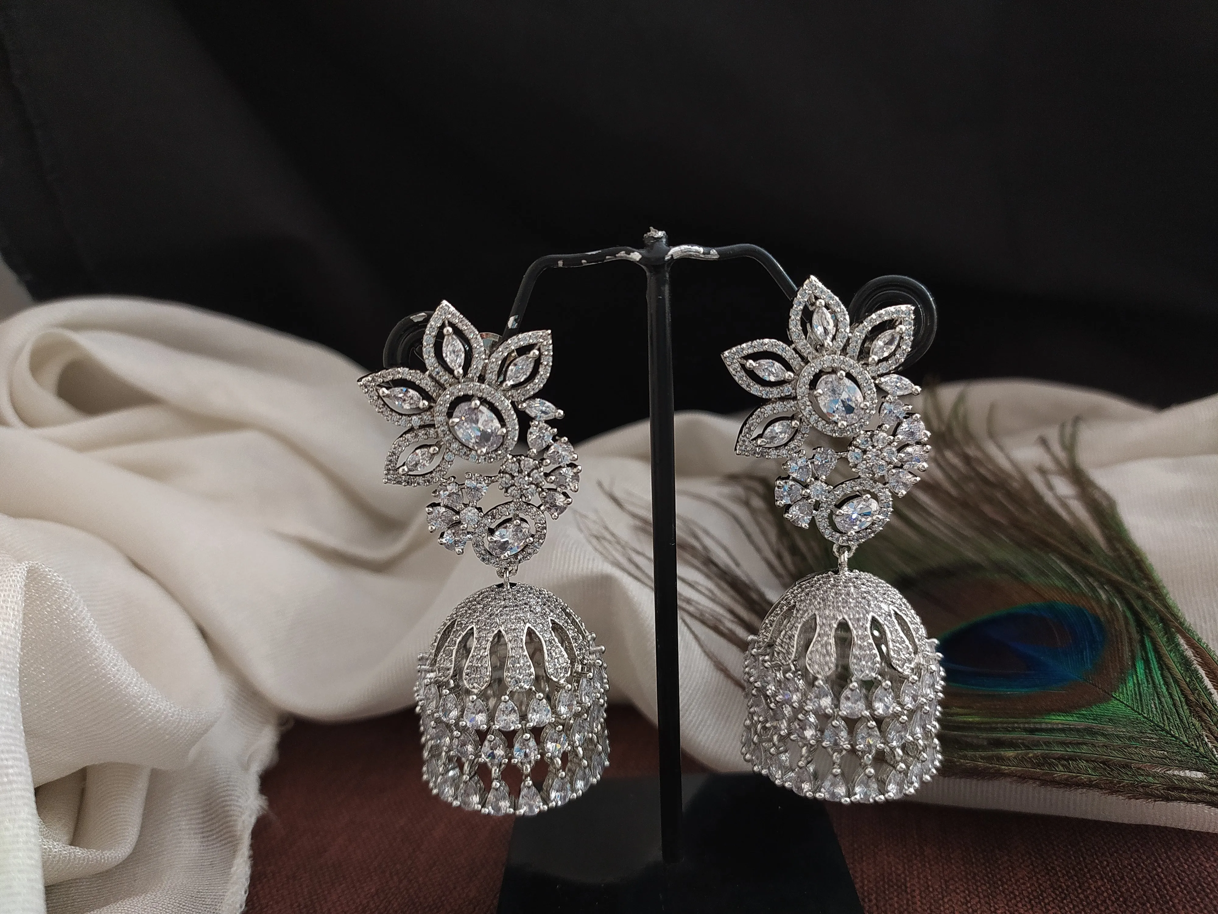 Dazzling Floral Zircon Jhumki With Multiple Plating