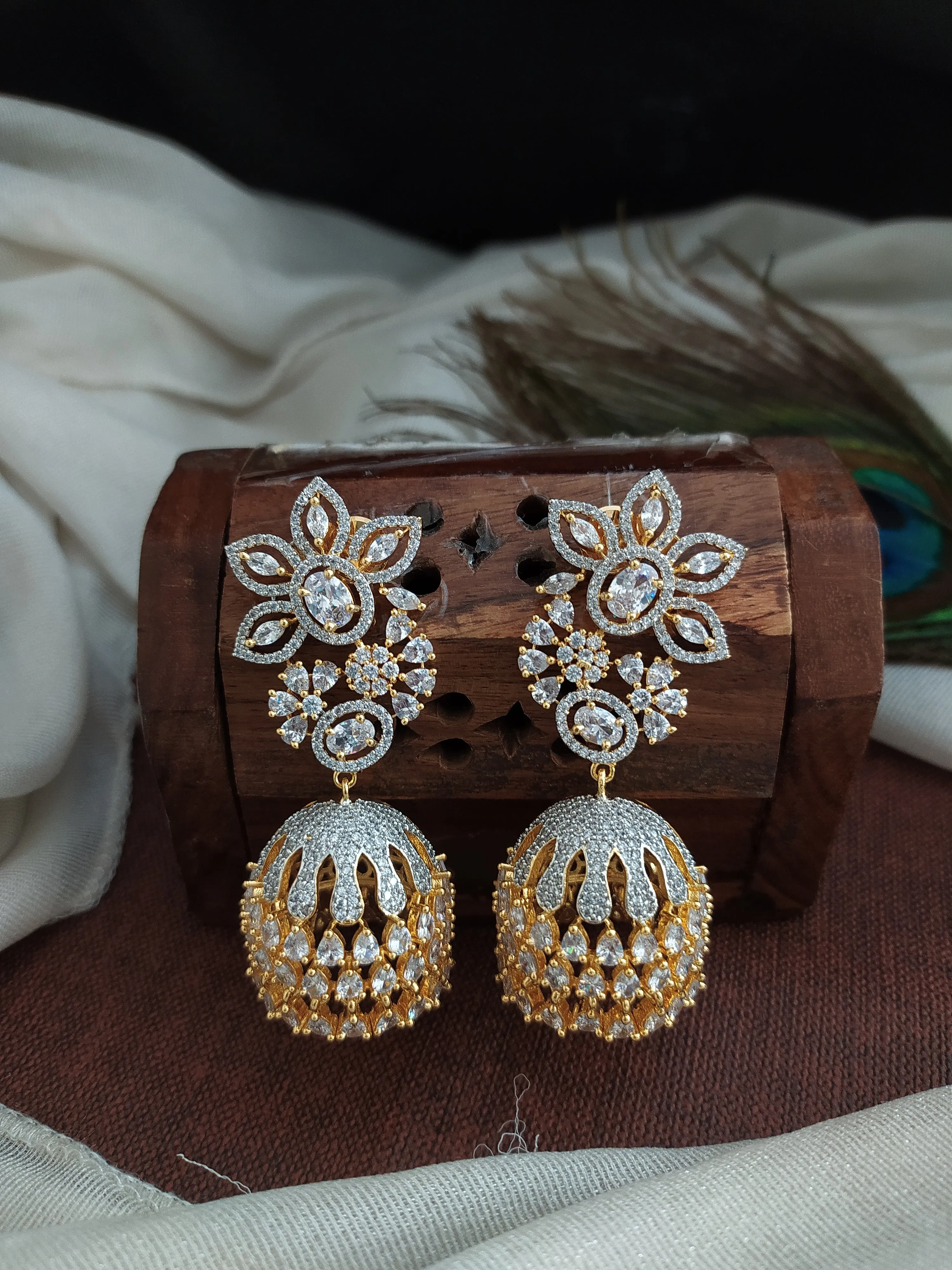 Dazzling Floral Zircon Jhumki With Multiple Plating