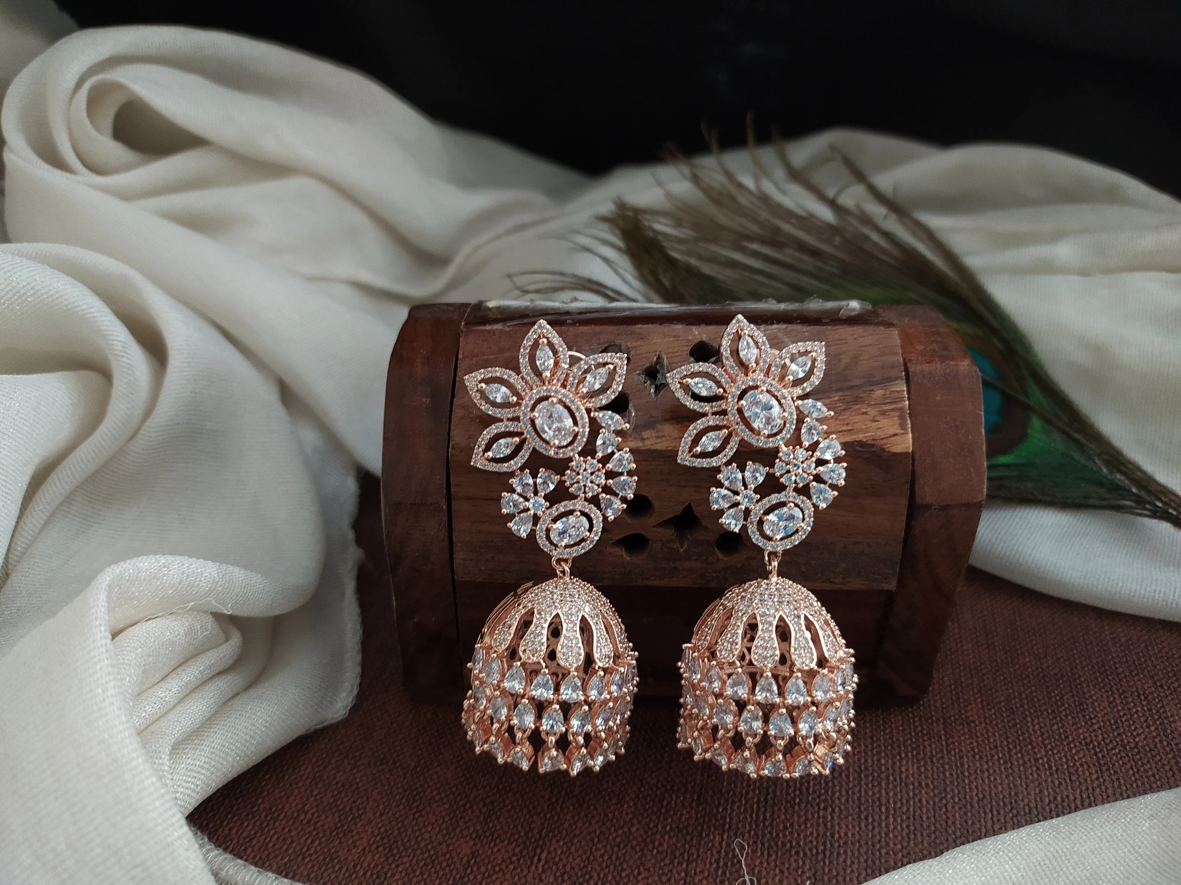 Dazzling Floral Zircon Jhumki With Multiple Plating