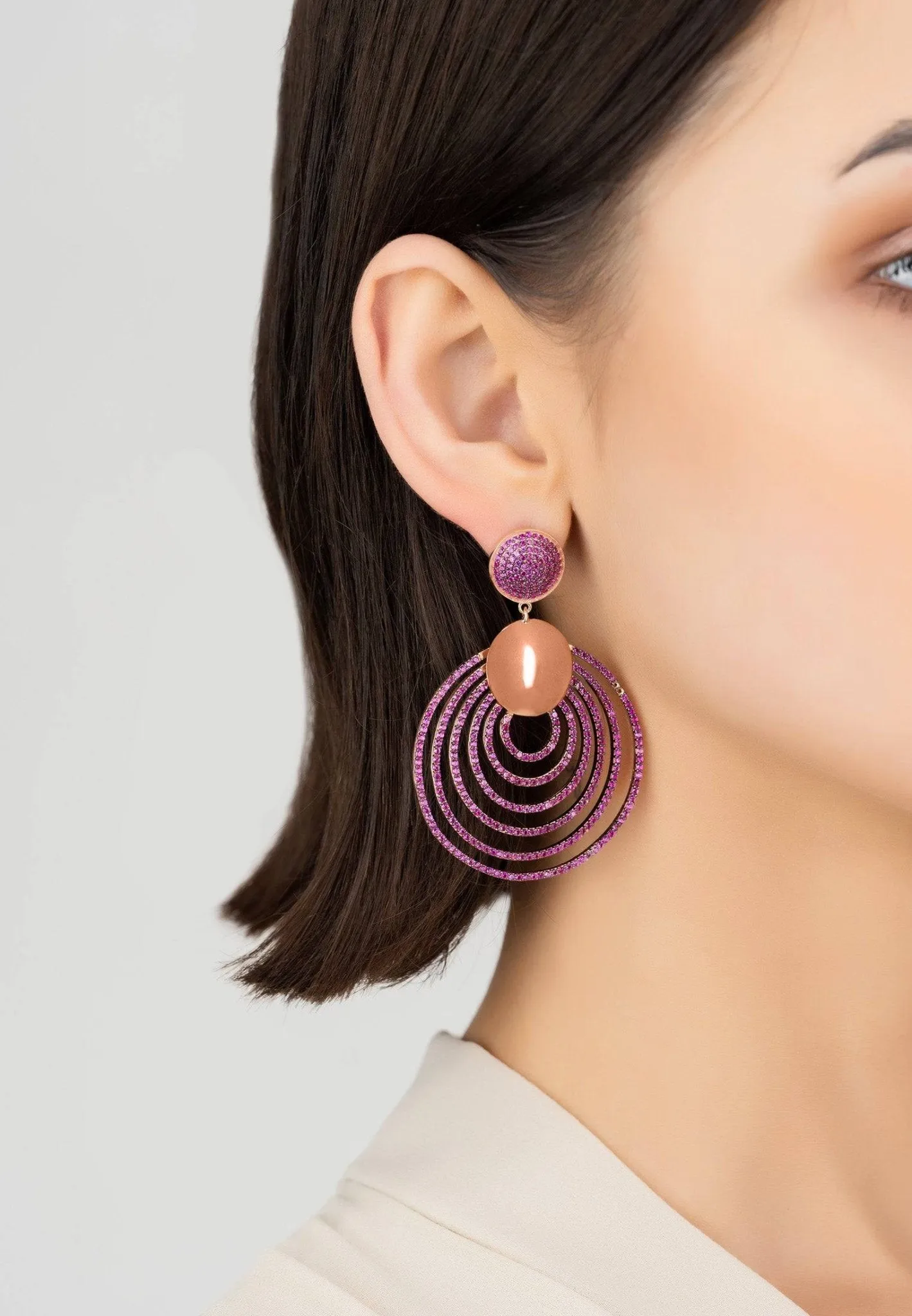 Descending Circles Drop Earrings Rosegold Ruby