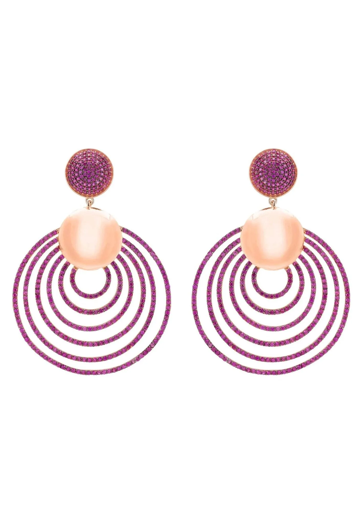 Descending Circles Drop Earrings Rosegold Ruby