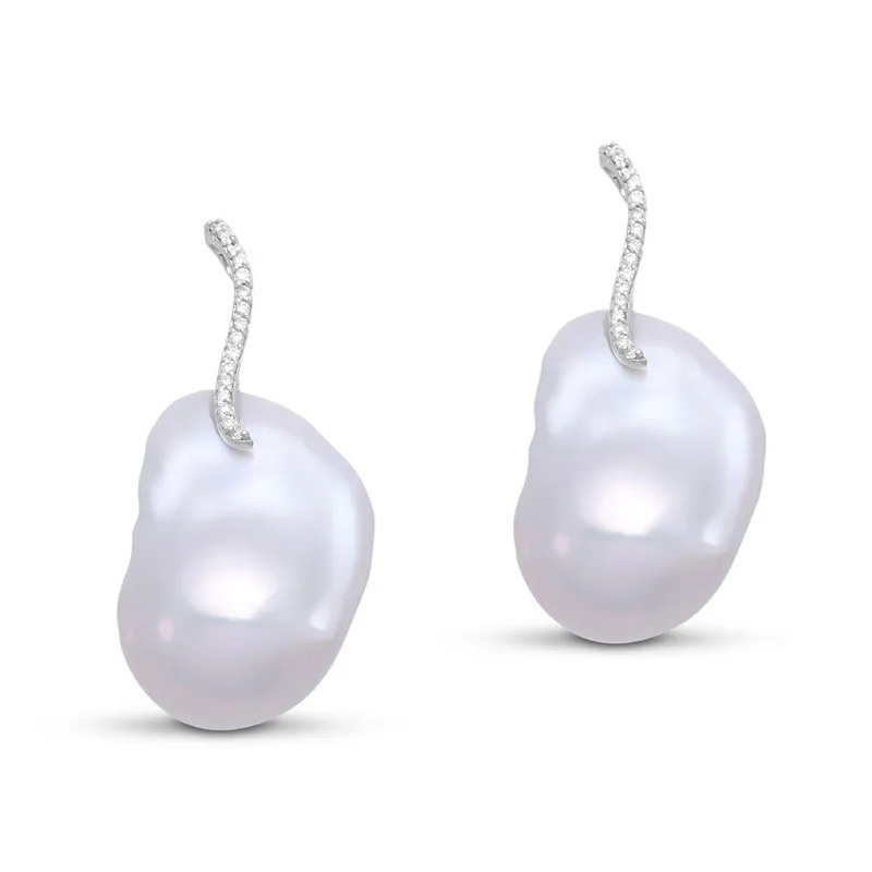 Diamond and Freshwater Pearl Drop Earrings