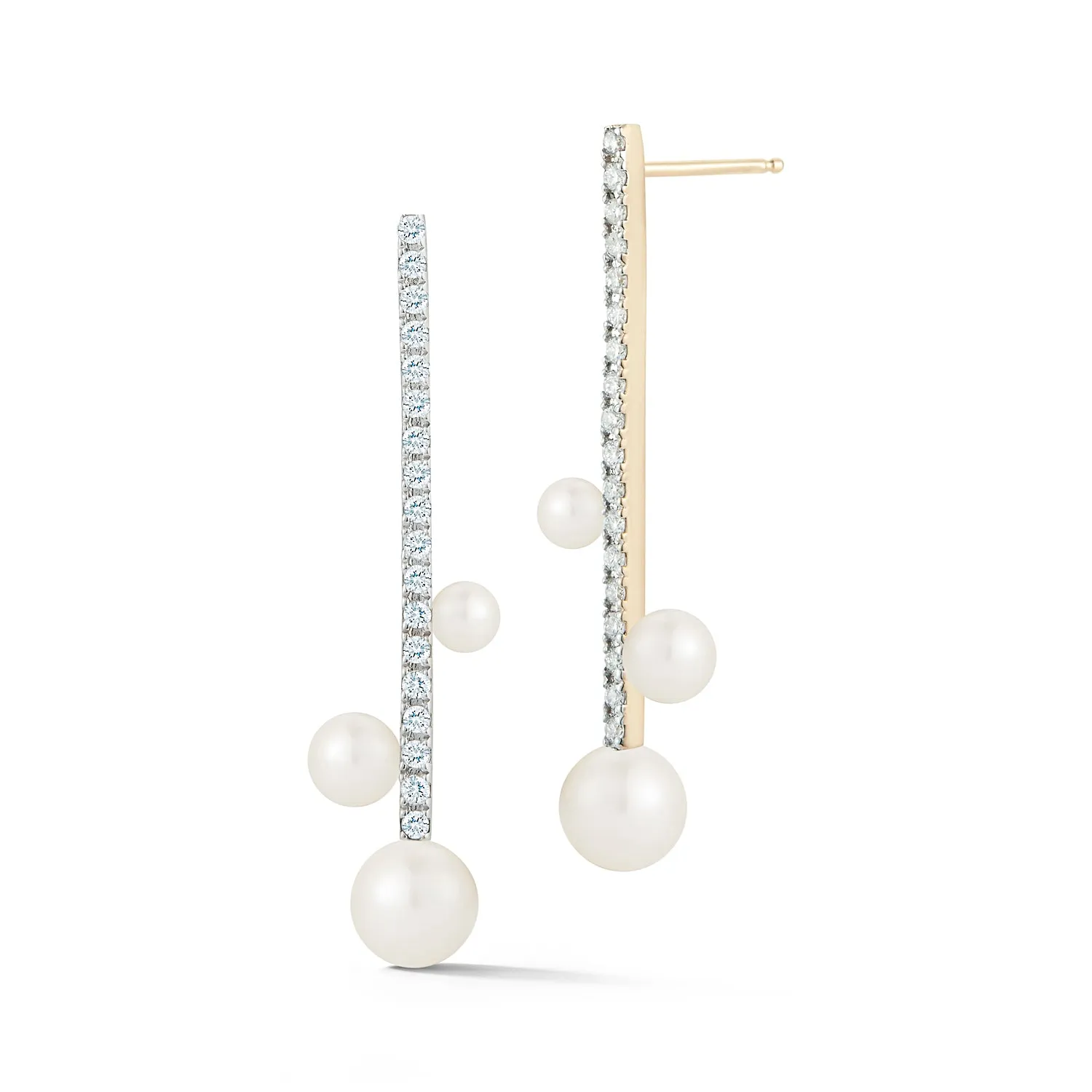 Diamond Bar Trio Pearl Earring