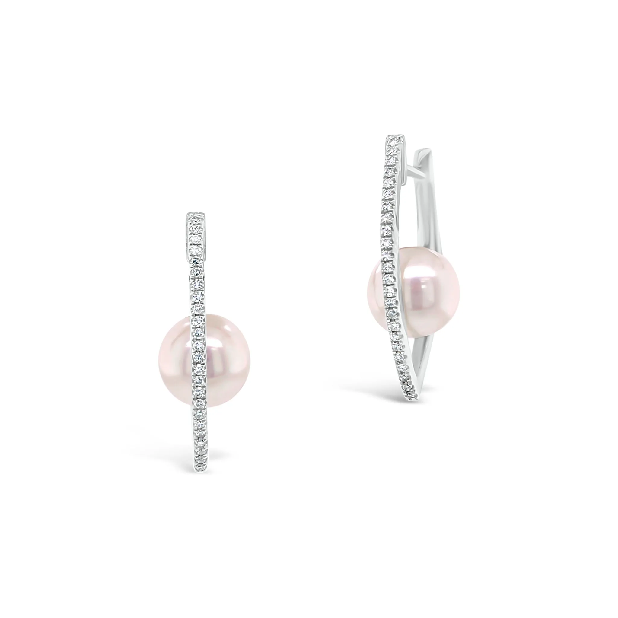 Diamond Hoop Earrings with Pearls