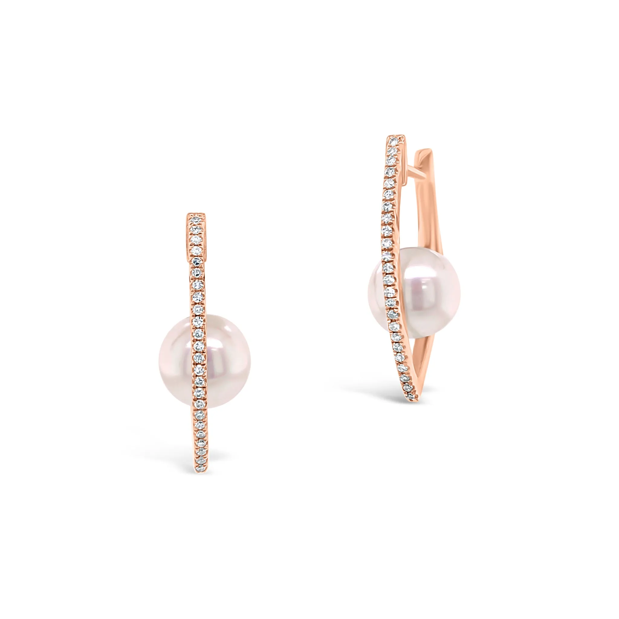 Diamond Hoop Earrings with Pearls