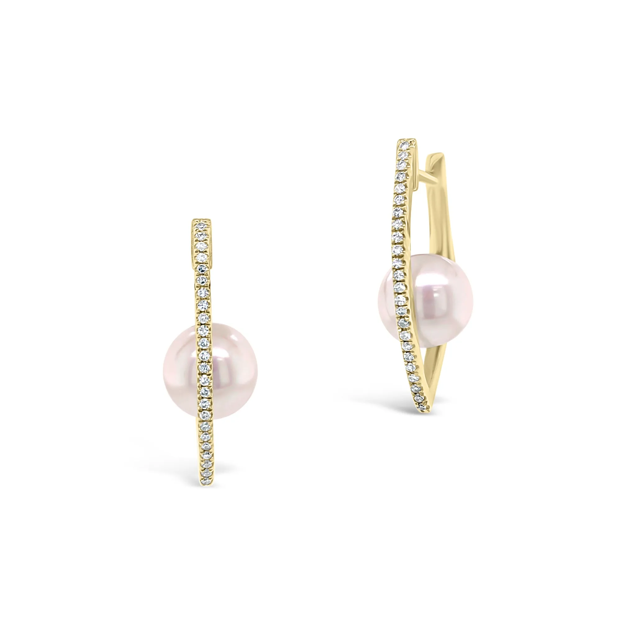 Diamond Hoop Earrings with Pearls