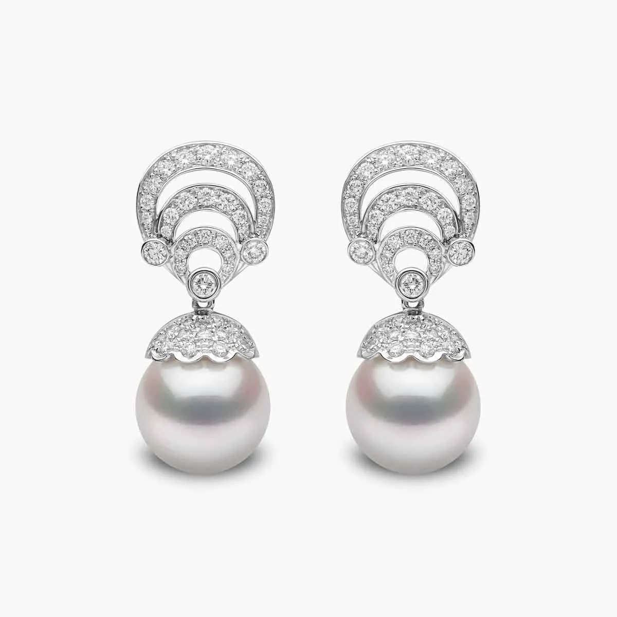 Duchess 18K Gold Pearl and Curved Diamond Motif Earrings