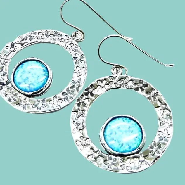 earrings for woman, romantic earrings, silver & blue opals earrings for women / dangling earrings