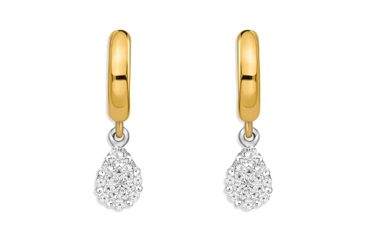 Earrings Mixed Gold Huggies & Pear Illusion Diamonds Drop