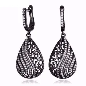 Ebony Swirl Black Gold Filigree and CZ Earrings