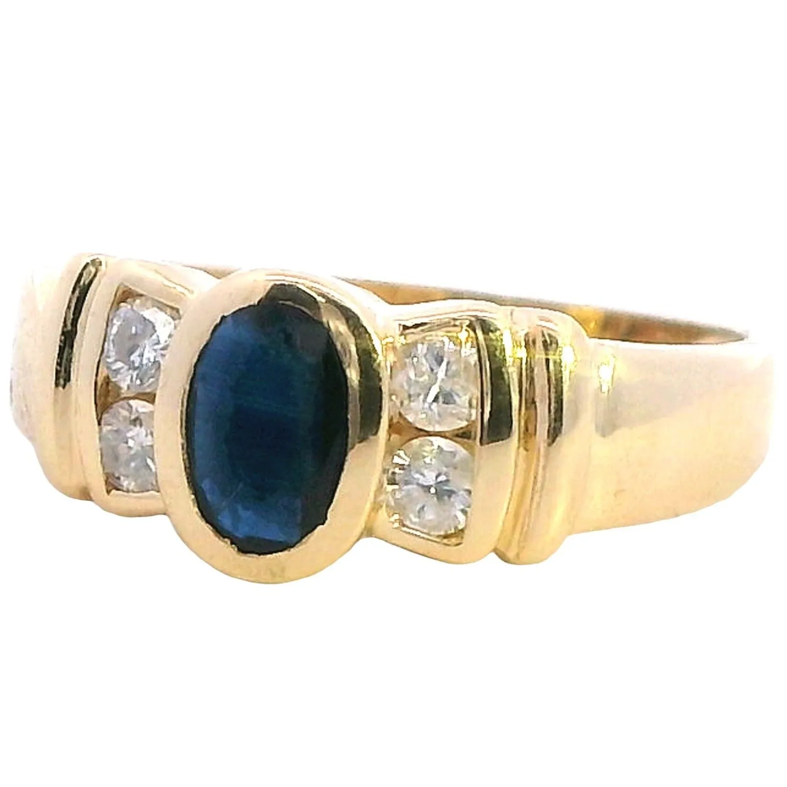 Elegant 18K Yellow Gold Sapphire & Diamond Ring Timeless Beauty