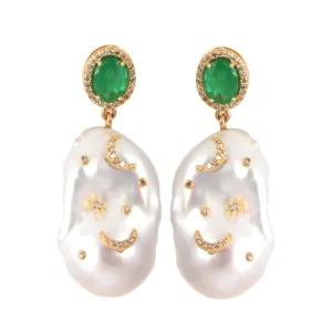 Emerald Carved Baroque Earrings