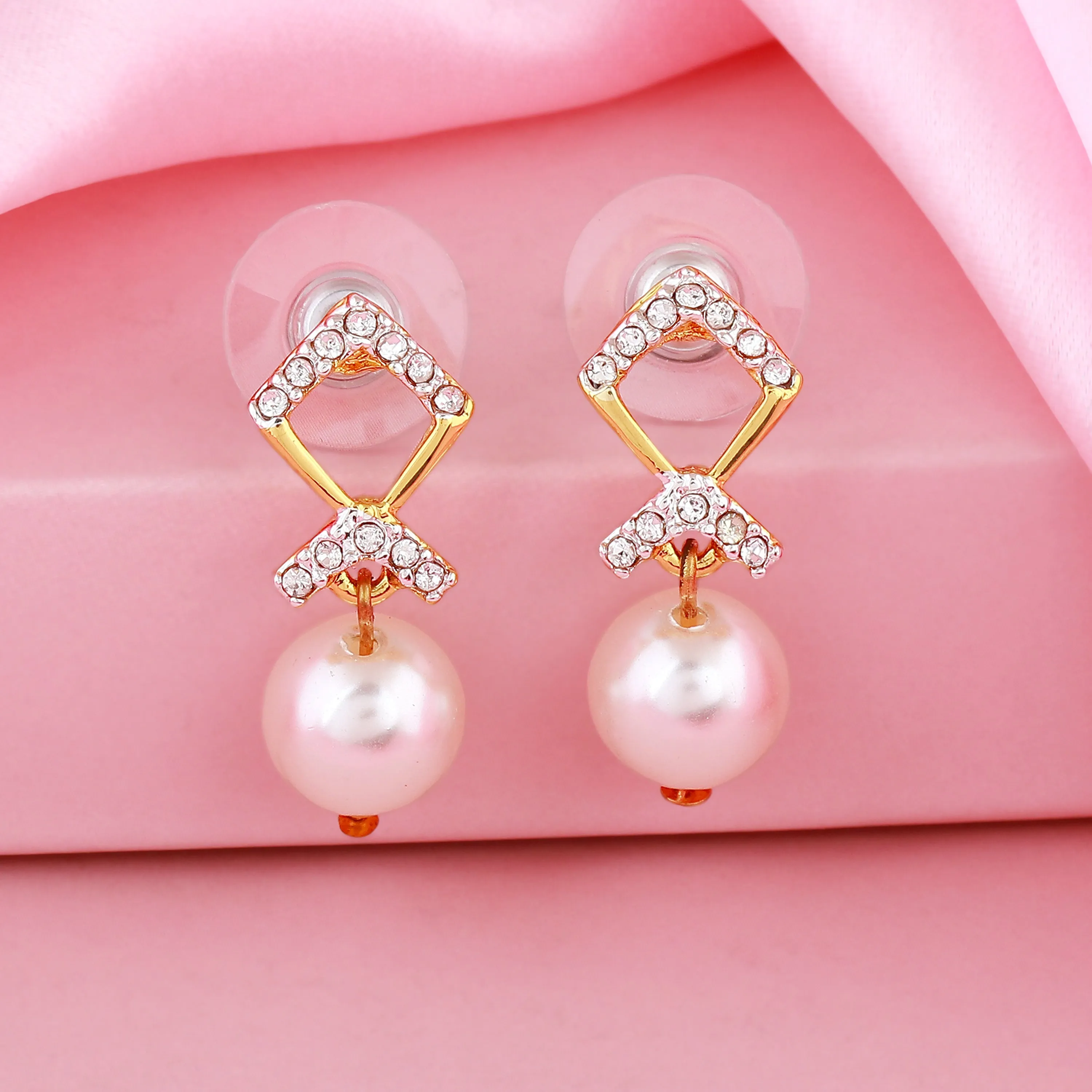 Estele 24 Kt Gold Plated Flighting Kite pearl Drop Earrings for women