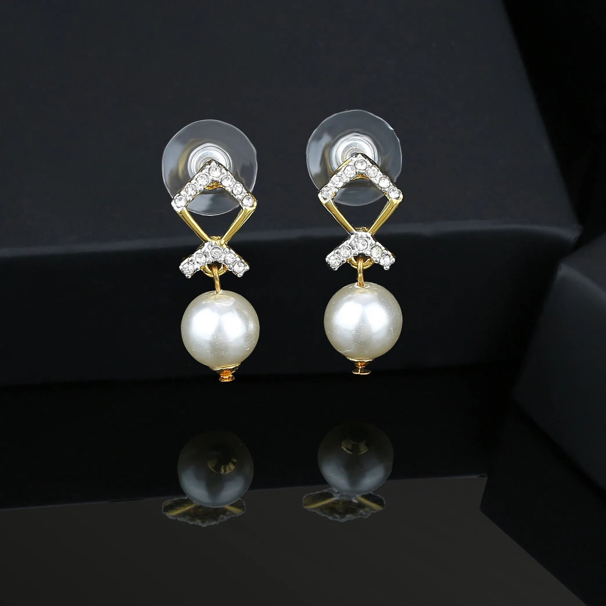 Estele 24 Kt Gold Plated Flighting Kite pearl Drop Earrings for women