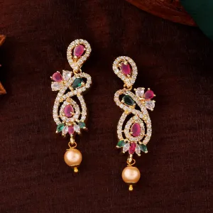 Estele Gold Plated CZ Beautiful Designer Earrings with Pearls for Women